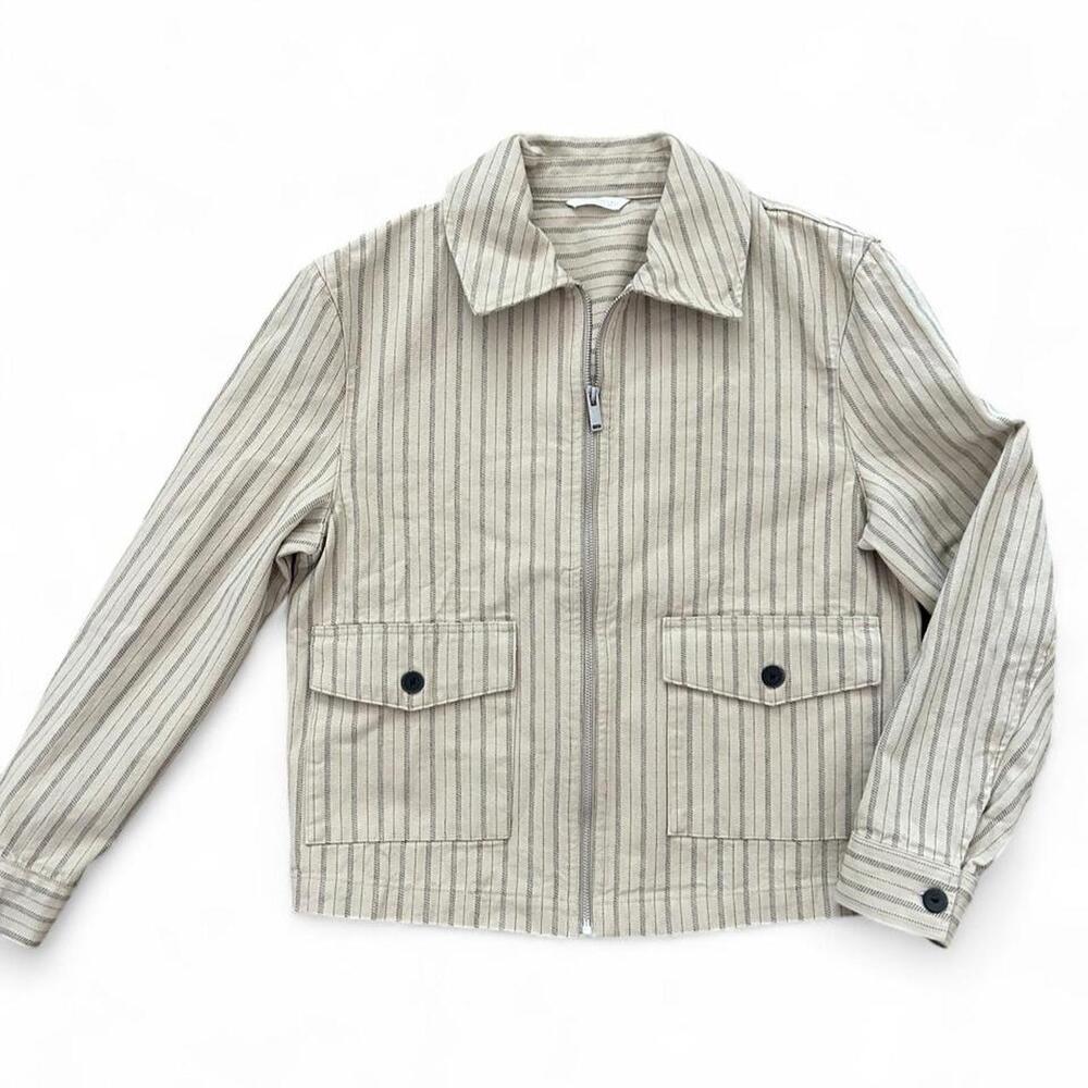 Men’s fall Zara cream & tan striped denim jacket with vertical stripes - S